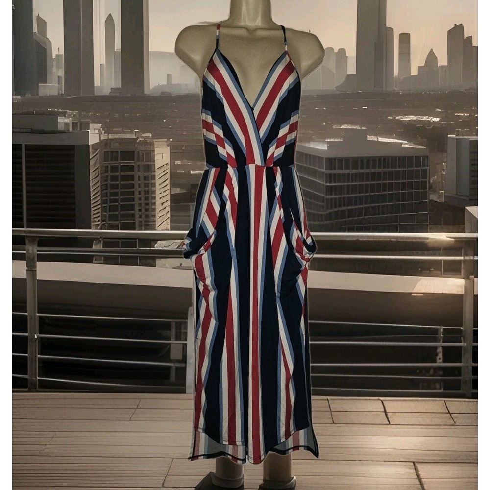 BCBGeneration Retro Style Striped Sleeveless High Low Midi Dress Size XS